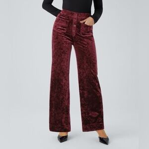 Halara High Waisted Pockets Straight Leg Velvet Casual Pants NWT Medium Red